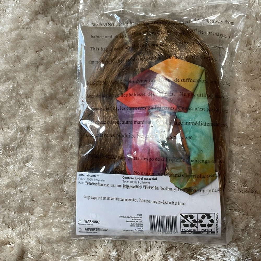 Way to Celebrate Halloween Hippie Wig and Tie Dye look Headband Adult One Size - Picture 3 of 4